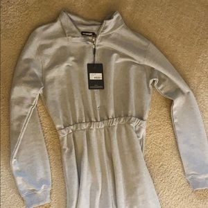 Grey Funnel Neck Zip Up Loop Back Jumpsuit